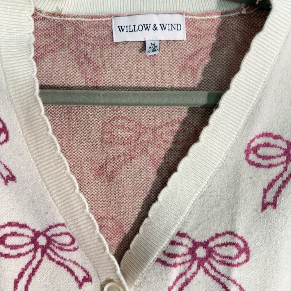 Elegant Fancy Pink Bow Barbiedoll Coquette Cardigan Sweater Shabby Chic Medium - Picture 3 of 6